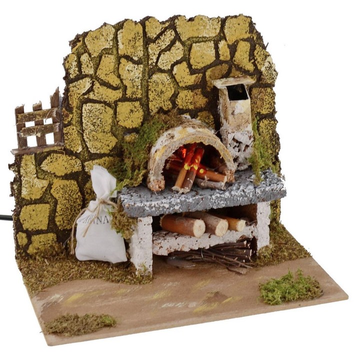 Wood-burning oven with lamp effect working for presepe cm