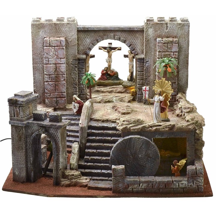 Belén de Pascua iluminado de 54X50X41,5 cm de altura con