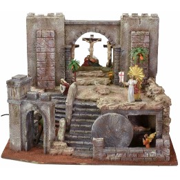 Presepe Pasquale illuminato cm 54X50X41,5 h completo di statue