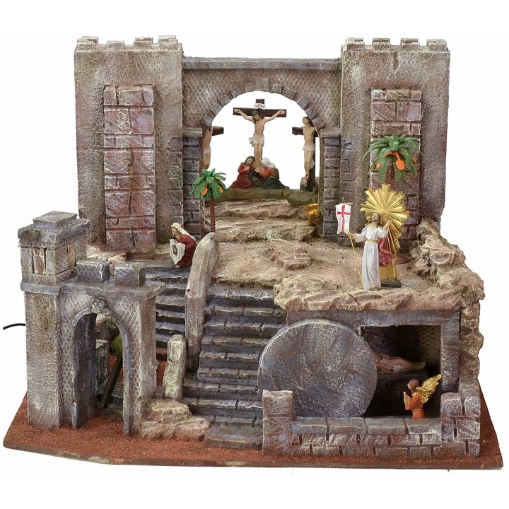 Presepe Pasquale illuminato cm 54X50X41,5 h completo di statue