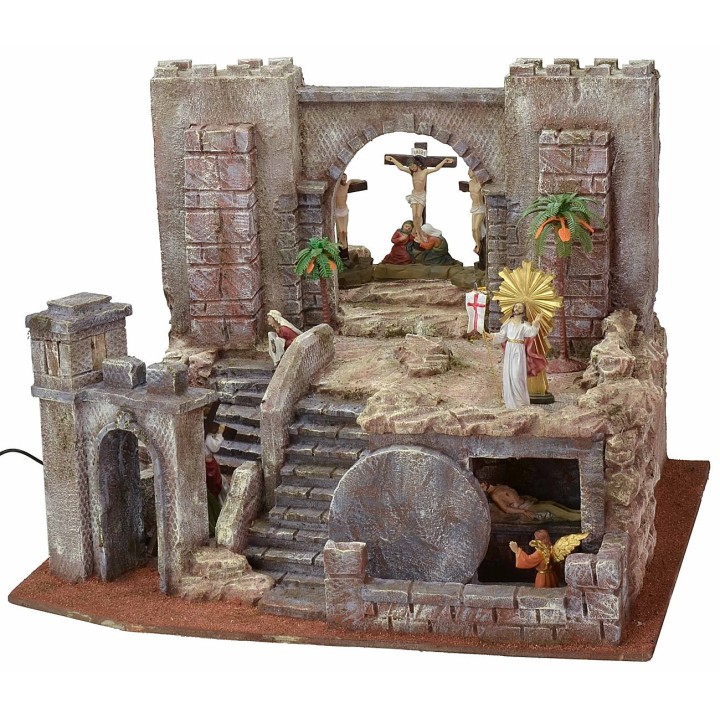 Illuminated Easter nativity scene cm 54X50X41,5 h complete with