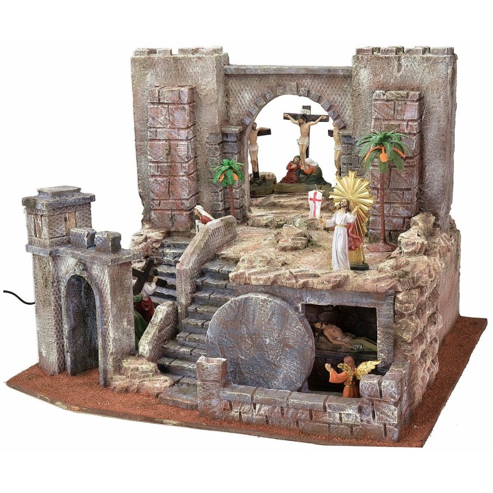 Presepe Pasquale illuminato cm 54X50X41,5 h completo di statue