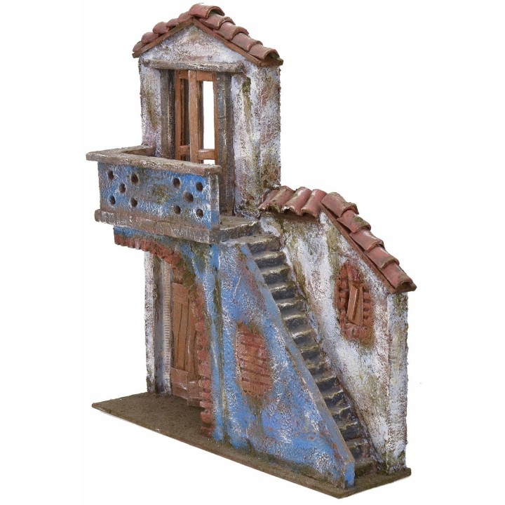 Facciata di casa con scalinata e balcone cm 27,5x7x31 h per