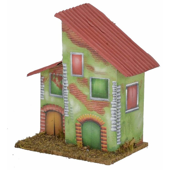 Casita verde para belén de 10x7x12,5 cm h