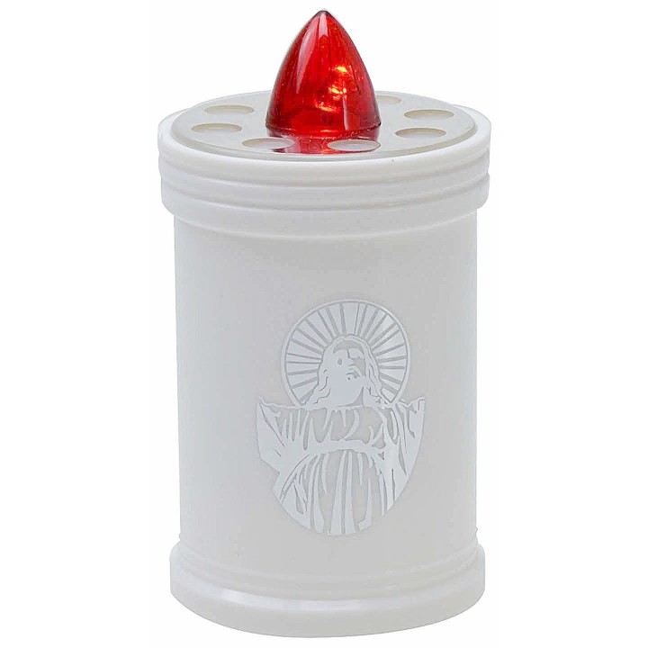 White battery-operated tea light with fixed red flame h 12 cm