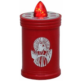 Battery-operated red candle with fixed red flame h 12 cm
