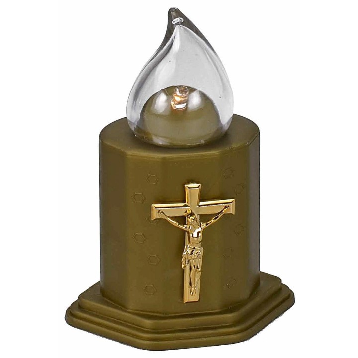Gold tea light with flickering battery-operated light h 11 cm