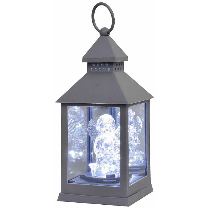 Gray lantern with illuminated angel 10x10x23 cm h