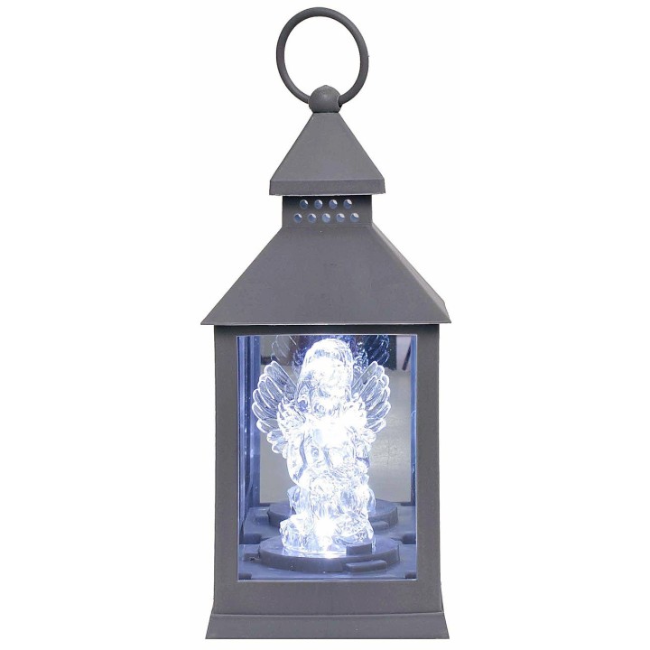 Gray lantern with illuminated angel 10x10x23 cm h