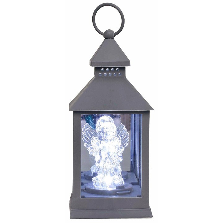 Gray lantern with illuminated angel 10x10x23 cm h