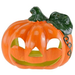 Calabaza portavelas con hoja para Halloween cm 18x15 h