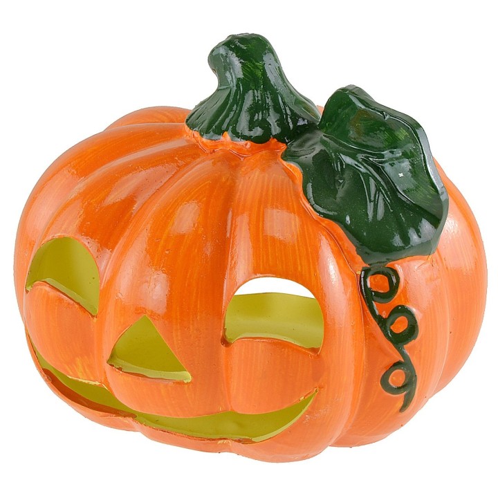 Zucca portacandele con foglia per Halloween cm 18x15 h
