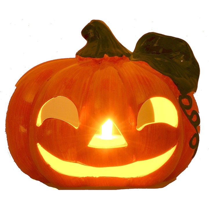 Zucca portacandele con foglia per Halloween cm 18x15 h
