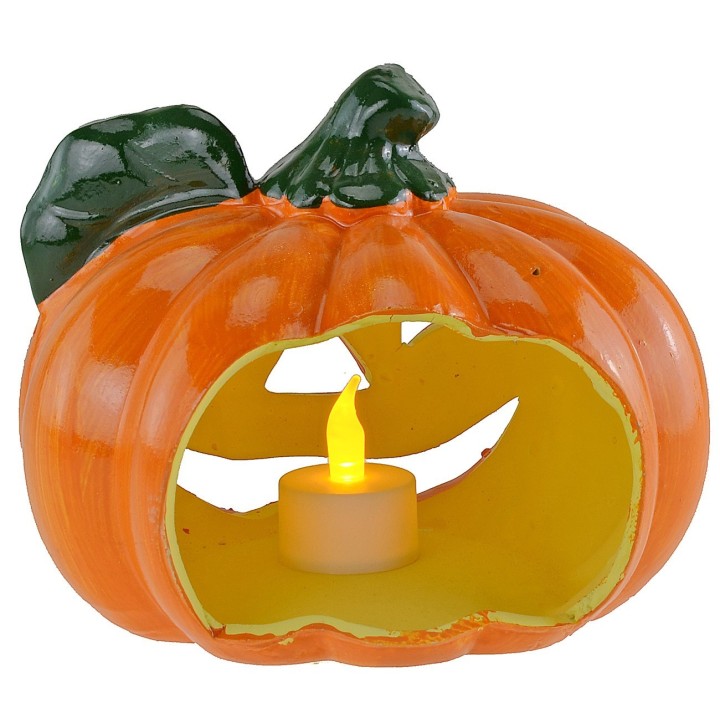 Zucca portacandele con foglia per Halloween cm 18x15 h