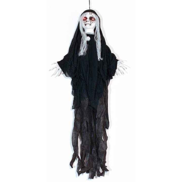 Black ghost hanger with Halloween lights and sounds h 100 cm