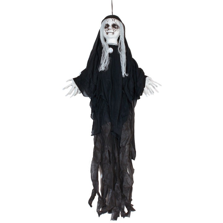 Black ghost hanger with Halloween lights and sounds h 100 cm