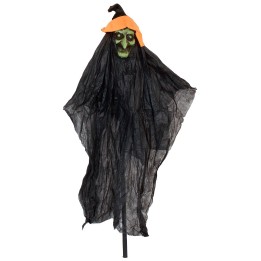 Bruja con rostro verde y estaca para Halloween h 107 cm