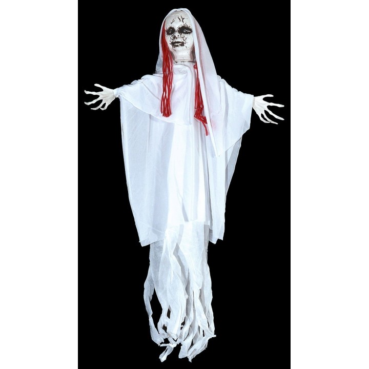 Appendino fantasma bianco con luci e suoni Halloween h 100 cm