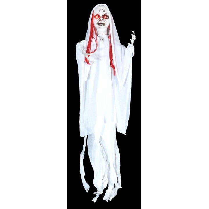 Appendino fantasma bianco con luci e suoni Halloween h 100 cm
