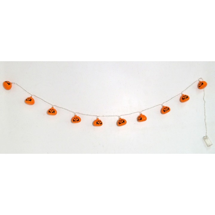 Catena 10 zucche con luci a batterie per Halloween
