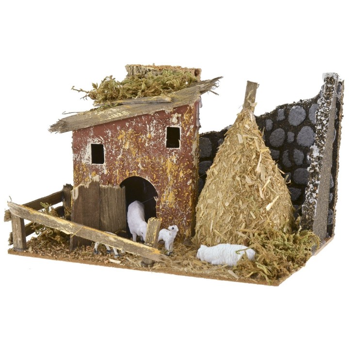 Sheepfold with sheep 20x14x13 cm h