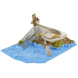 Ambientación marina con barco de 20x14x9 cm h
