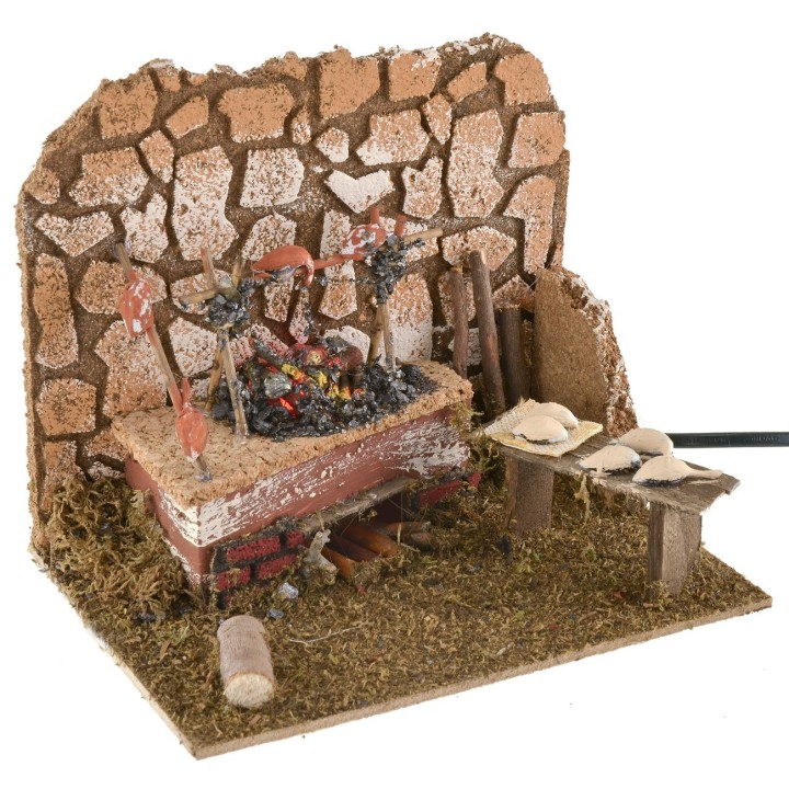 Fuoco funzionante con spiedo cm 20x14x17 h