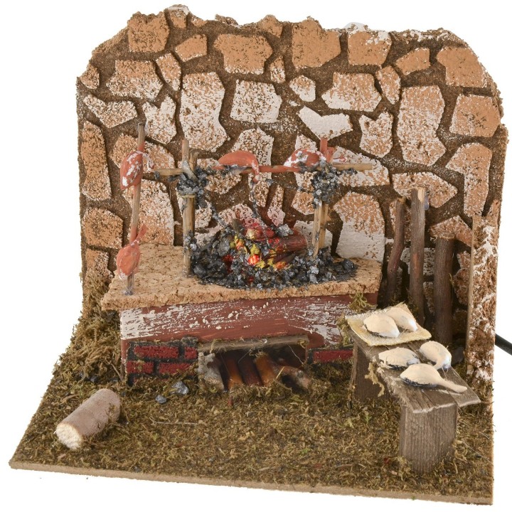 Fuoco funzionante con spiedo cm 20x14x17 h