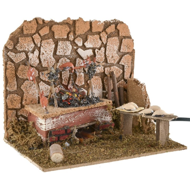 Fuoco funzionante con spiedo cm 20x14x17 h