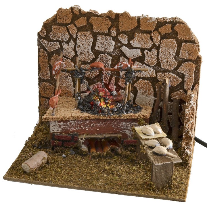 Fuoco funzionante con spiedo cm 20x14x17 h