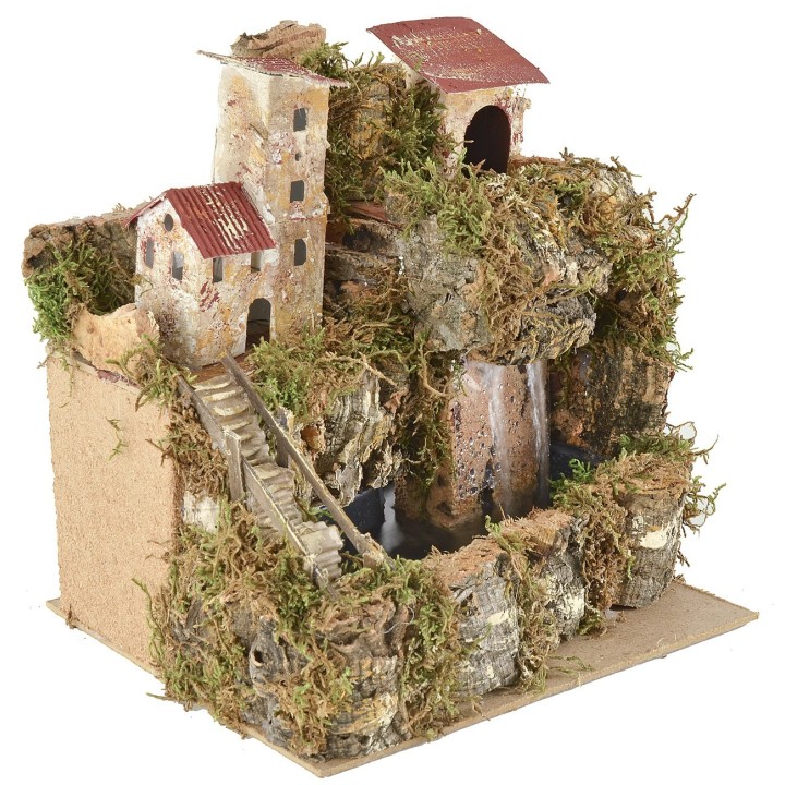Paesaggio con cascata a velo funzionante cm 24x21x25 h