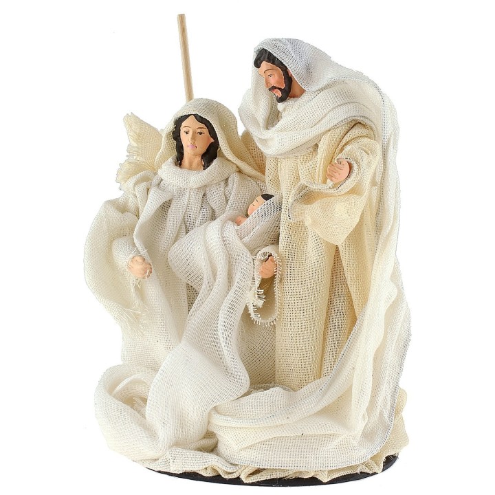 Natività con abiti in tessuto cm ø 10x16,5 h