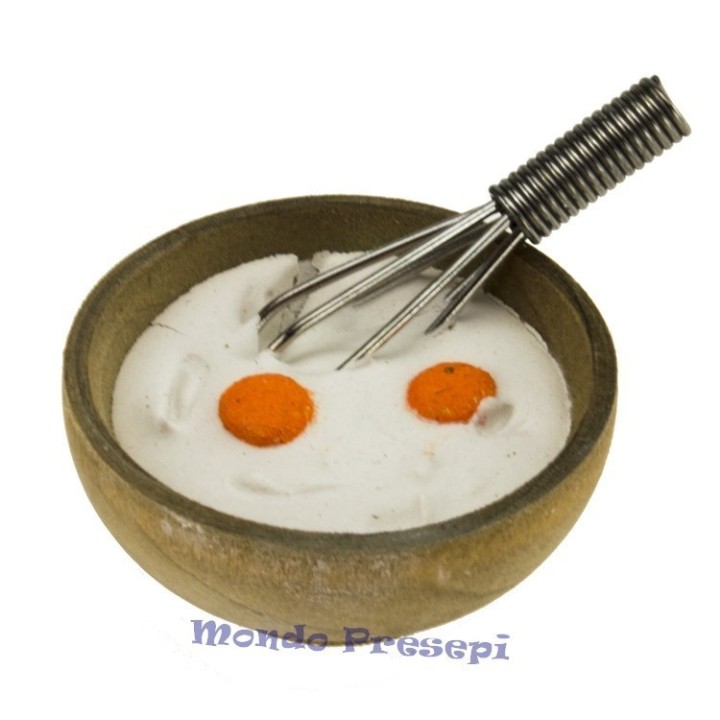 Ciotola in legno con impasto e frusta ø 3 cm -presepe