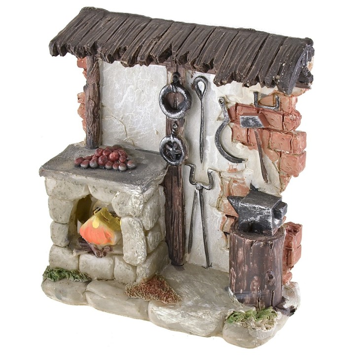Bottega del fabbro con fuoco a batteria cm 11,5x4x12,5 h