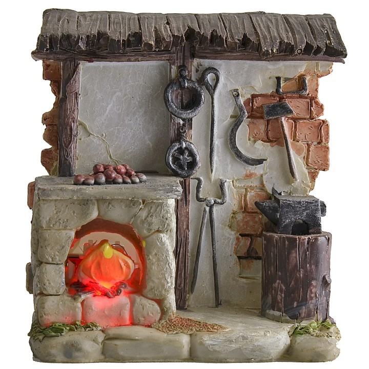 Bottega del fabbro con fuoco a batteria cm 11,5x4x12,5 h