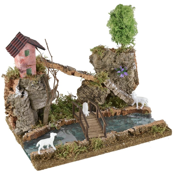Mountain landscape with river depth effect 26x18x21.5 cm h