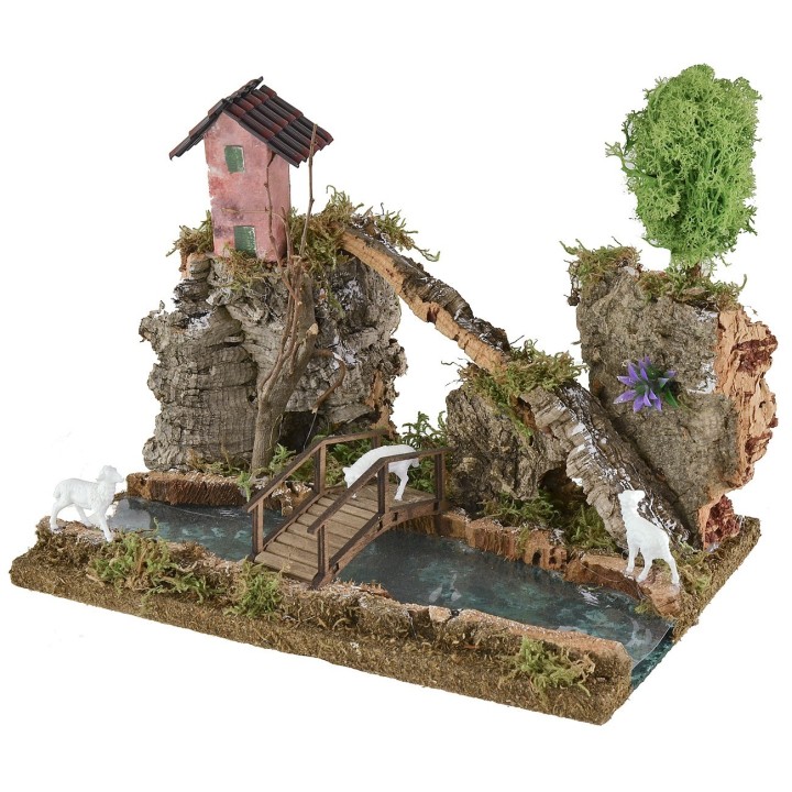 Paisaje montañoso con río efecto profundidad cm 26x18x21,5 h