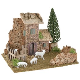 Setting for nativity scene with house and sheepfold 20x15x14 cm