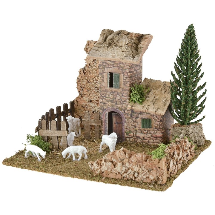 Ambientazione per presepe con casetta ed ovile cm 20x15x14 h
