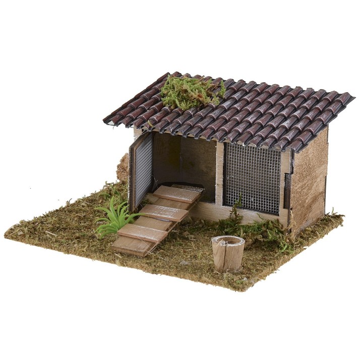 Chicken coop for nativity scene with tiled roof 15x13x8 cm h