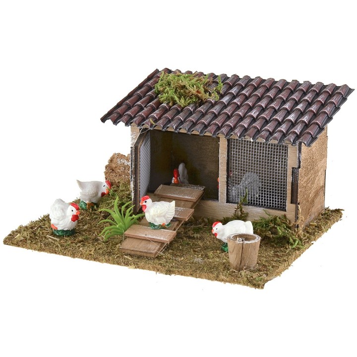 Gallinero para belén con techo de tejas de 15x13x8 cm h