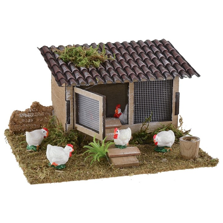 Gallinero para belén con techo de tejas de 15x13x8 cm h