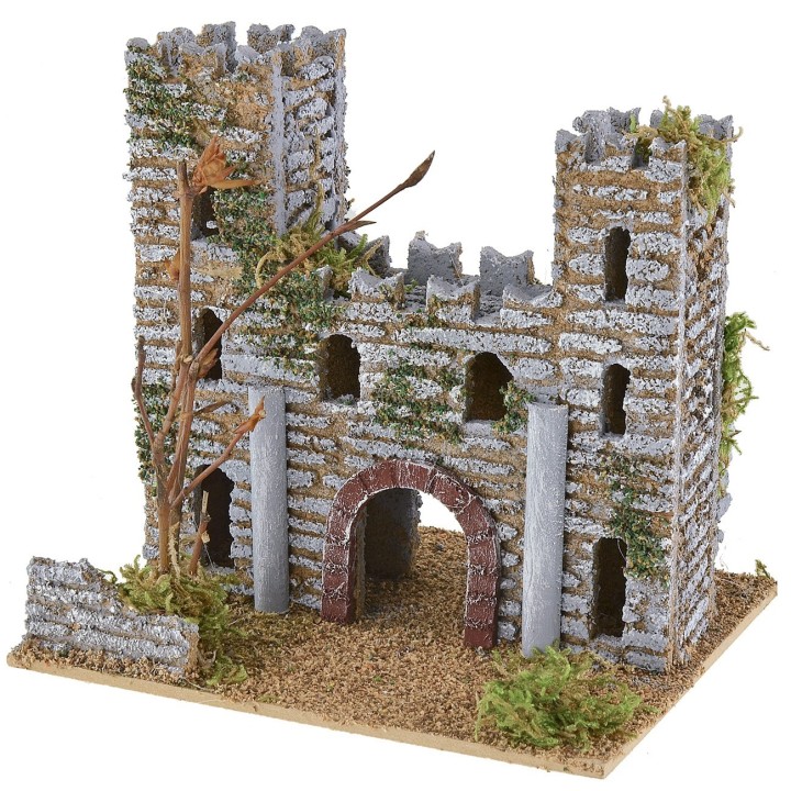 Castillo para belén con torres de 15x13x14,5 cm de altura.