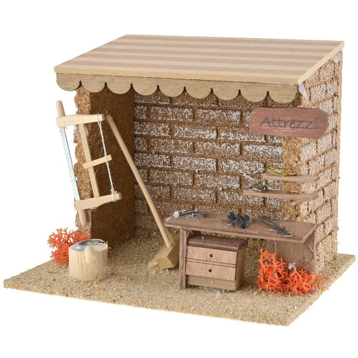 Taller con herramientas de trabajo para belenes de 15x13x12,5