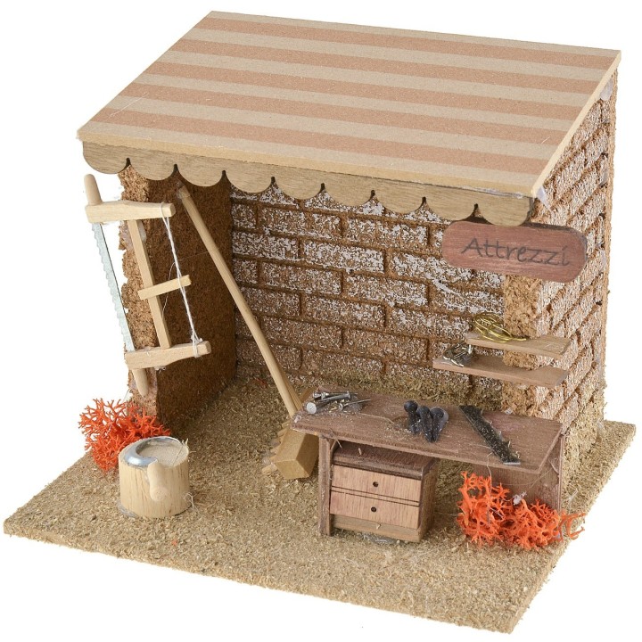 Taller con herramientas de trabajo para belenes de 15x13x12,5