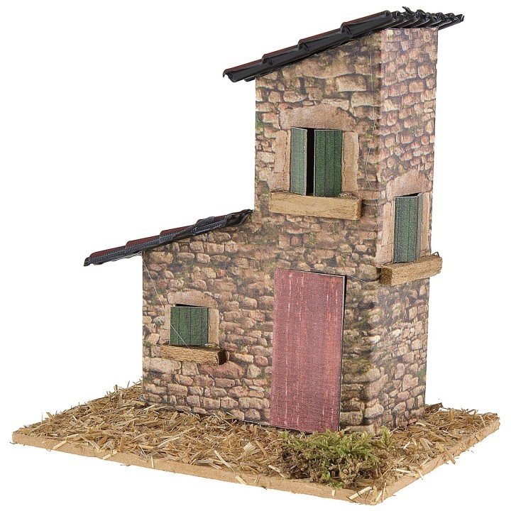 Stone house with sloping roofs for nativity scene 12x9x13 cm h