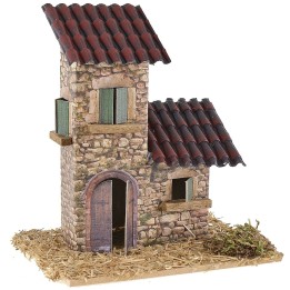Casita doble con techos inclinados para belén de 12x9x13 cm h