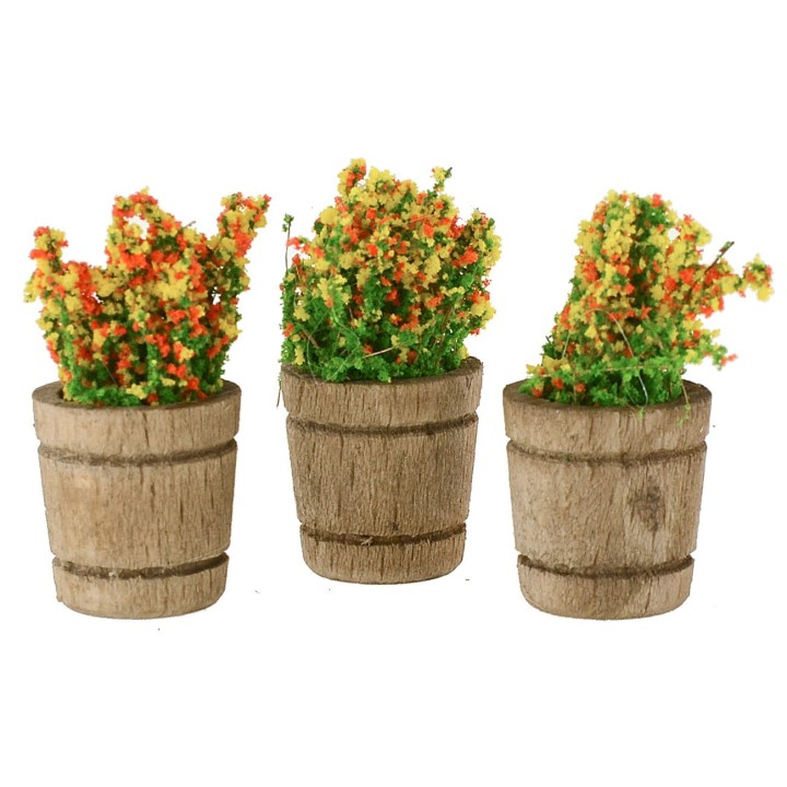 Set 3 vasi in legno con fiori per presepe ø 1,5 cm