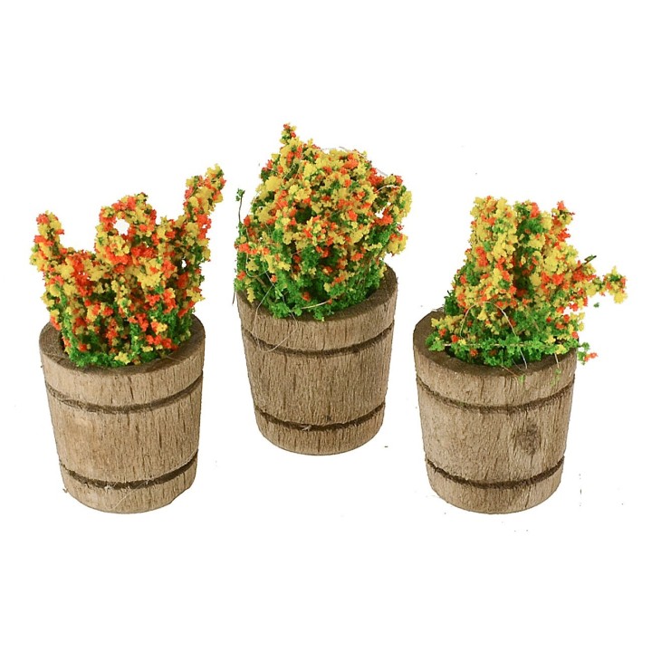 Juego de 3 macetas de madera con flores para pesebre ø 1,5 cm