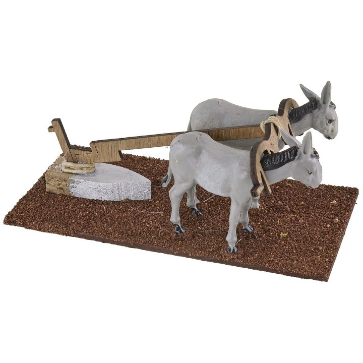 Plow with two donkeys for nativity scene 16x8x7 cm h